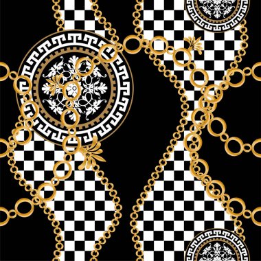 Değerli taşlar, altın zincirler ve incilerle süslenmiş kusursuz desenler..