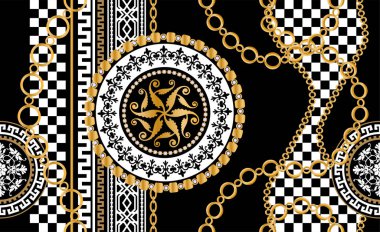 Değerli taşlar, altın zincirler ve incilerle süslenmiş kusursuz desenler..