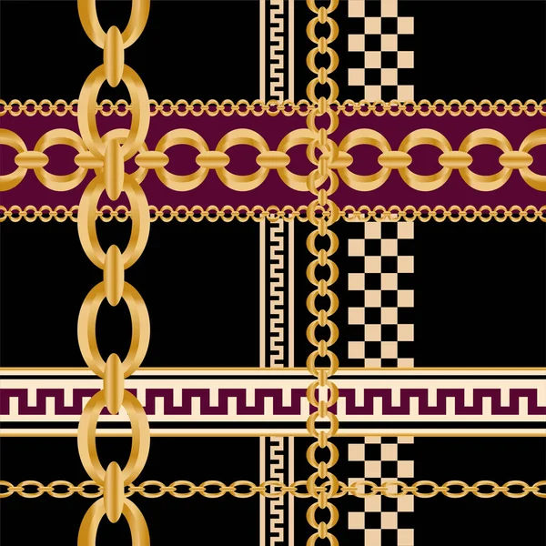 Patrón Sin Costuras Decorado Con Piedras Preciosas Cadenas Oro Perlas — Archivo Imágenes Vectoriales