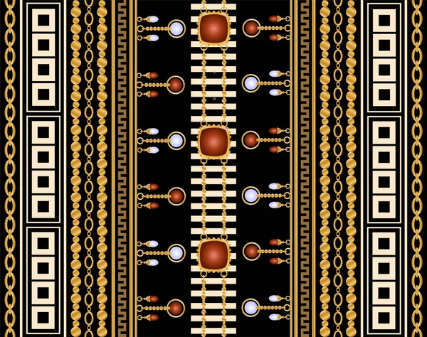 Değerli Taşlar Altın Zincirler Incilerle Süslenmiş Kusursuz Desenler — Stok Vektör