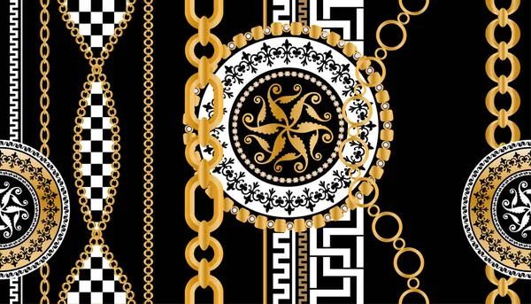 Değerli taşlar, altın zincirler ve incilerle süslenmiş kusursuz desenler..