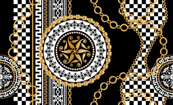 Değerli taşlar, altın zincirler ve incilerle süslenmiş kusursuz desenler..