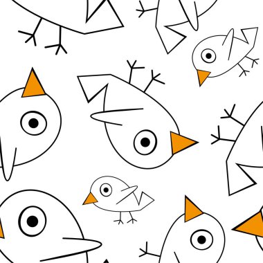 Siyah arka plandaki kuşların kusursuz deseni