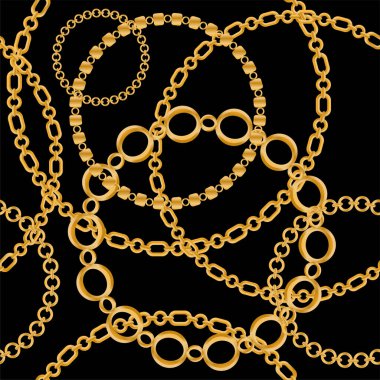 Altın zincirler ve çiçeklerle süslenmiş kusursuz desenler..