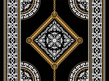 Altın zincirler ve çiçeklerle süslenmiş kusursuz desenler..