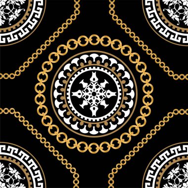 Altın zincirler ve çiçeklerle süslenmiş kusursuz desenler..