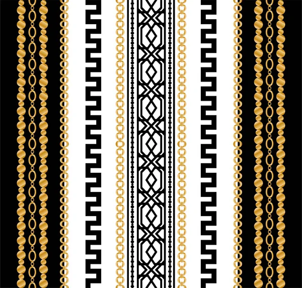 金の鎖と花で飾られたシームレスなパターン — ストックベクタ