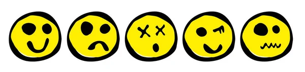 Roztomilý Emoji Set Ikona Výrazů Obličeje Nastavena — Stockový vektor