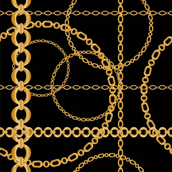Бесшовный Узор Украшенный Золотыми Цепочками Цветами — стоковый вектор