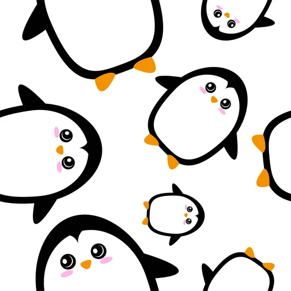Pinguins Bonitos Fundo Branco Padrão Sem Costura — Vetor de Stock