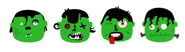 Schaurige Zombie Und Vampirgesichter Cartoonvektor — Stockvektor