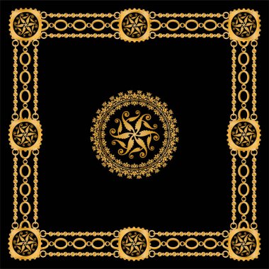 Altın zincirler ve çiçeklerle süslenmiş kusursuz desenler..