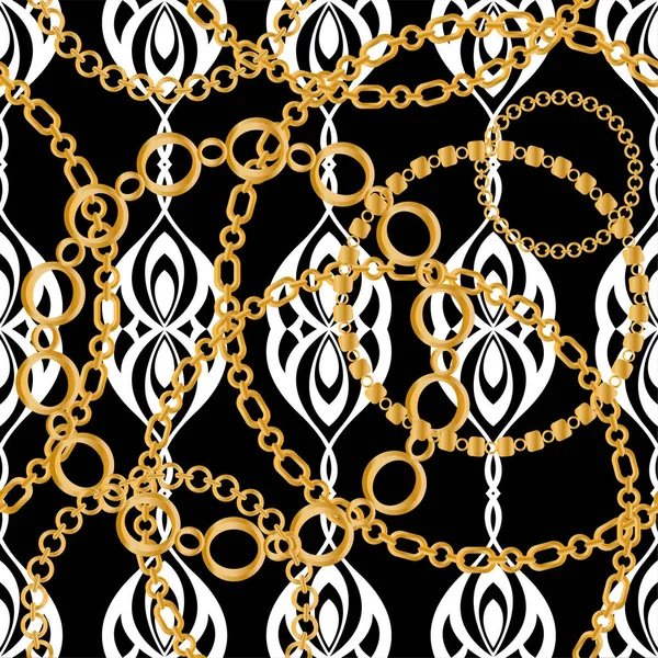 Nahtloses Muster Mit Goldketten Und Floralen — Stockvektor
