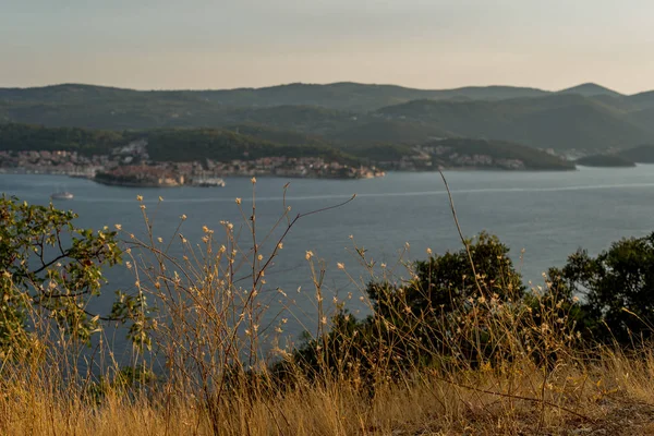 Korcula città al tramonto estivo, isola di Korcula, Dalmazia, Croazia — Foto Stock