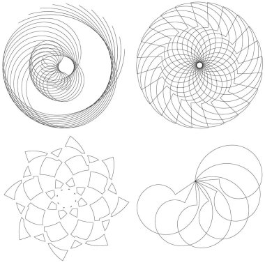 Dekoratif desenli ayarlayın. Dört dekoratif desenli satırlar ayarlayın. Siyah ve beyaz vektör çizim.