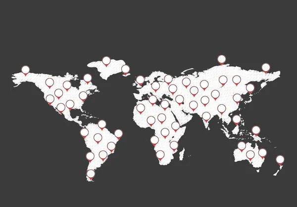 目的地の世界の地図 世界の多角形の地図 多くの顕著な場所を世界地図のベクター イラスト — ストックベクタ