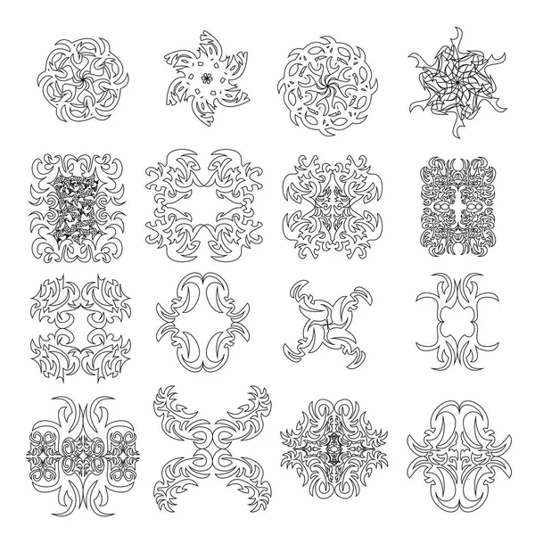 Set Decorative Patterns Ornaments Ornaments Various Shapes Black White Ornamnts — Stock Vector