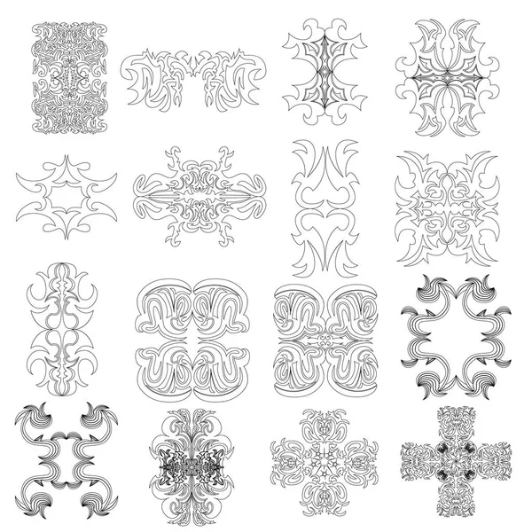 Set Decorative Patterns Ornaments Ornaments Various Shapes Black White Ornamnts — Stock Vector