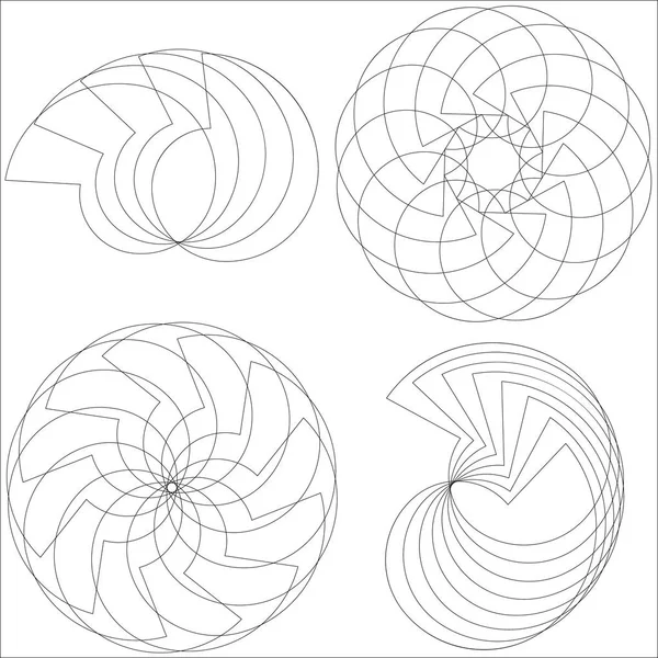 Набор Декоративными Узорами Комплект Четырьмя Декоративными Узорами Линий Черно Белая — стоковый вектор