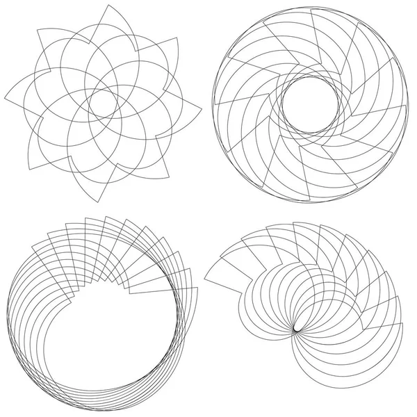 Dekoratif desenli ayarlayın. Dört dekoratif desenli satırlar ayarlayın. Siyah ve beyaz vektör çizim.