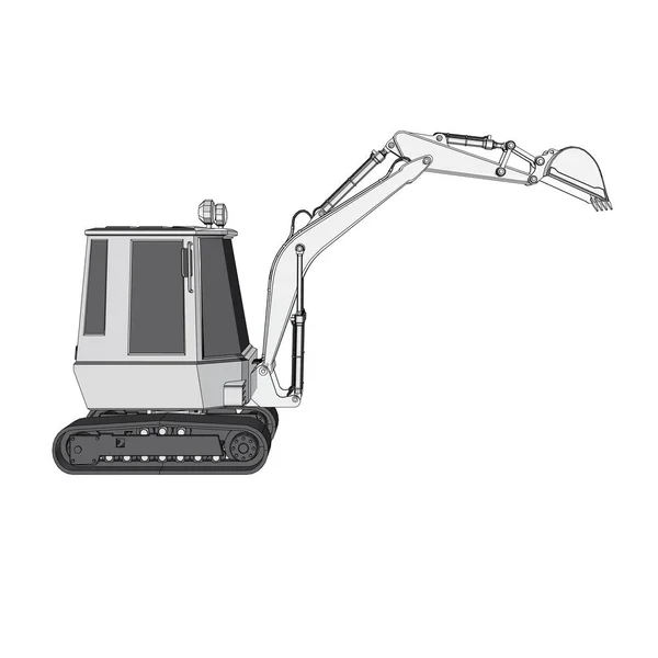 Excavator Side View Vector Illustration White Polygonal Excavator — Stock Vector