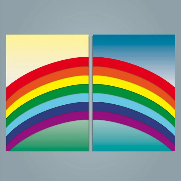 Deux Brochures Avec Arc Ciel Ensemble Avec Deux Fonds Colorés — Image vectorielle