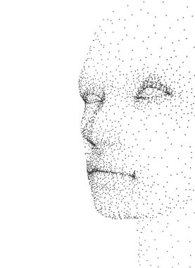 İnsanın yüzünü noktalardan yapılır. Siyah noktalardan oluşan insanın yüzünü soyut. Vektör çizim