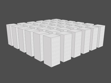 Bir sürü ev formu bir kare. Perspektif görüntüleyin. 3D. vektör çizim.