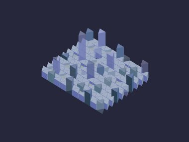 Farklı uzunluktaki şeffaf prizmalara sahip bilgi grafikleri. Vektör çizimi. Isometry