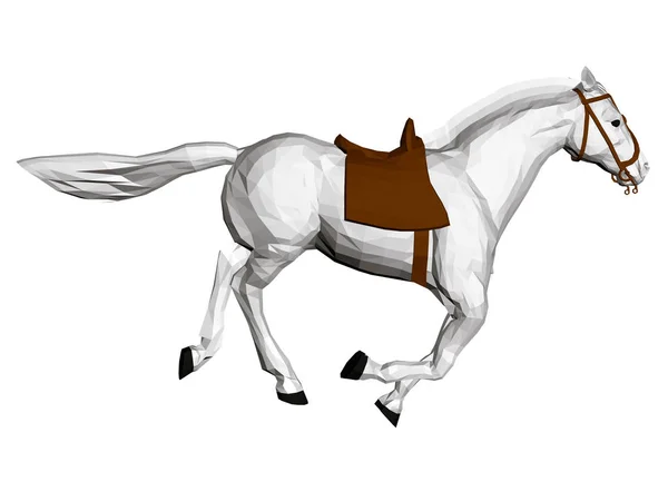 Polygonales Pferd Mit Laufendem Sattel Ein Weißes Pferd Mit Braunem — Stockvektor