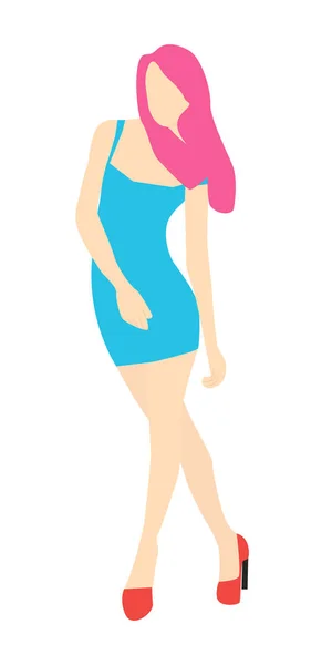 Chica Está Pie Una Pose Estilo Plano Chica Con Pelo — Vector de stock