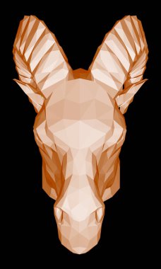 Çokgen koç başı. Ön manzara. Geometrik baş siyah arka planda izole edildi. 3B Vektör illüstrasyonu.