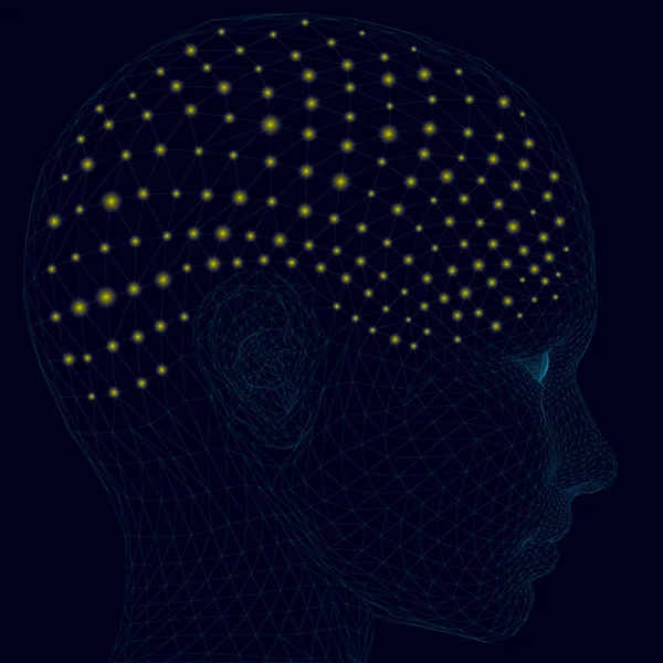 Head Man Lights Polygonal Human Head Multitude Small Yellow Lights — Stock Vector