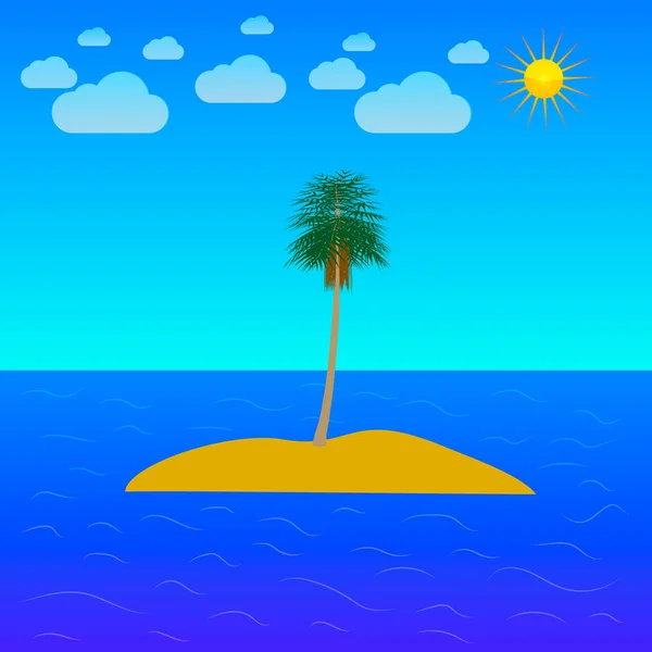 Wyspa Palmą Środku Oceanu Ilustracja Wektora — Wektor stockowy