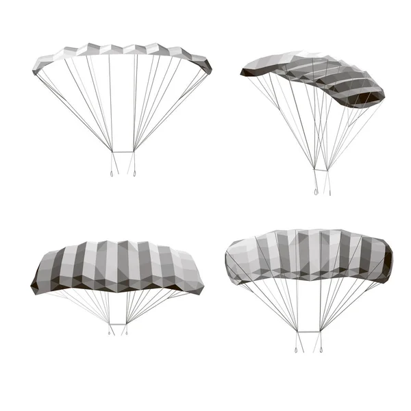 Farklı Pozisyonlarda Paraşütle Ayarlayın Paraşütlerin Çokgen Modelleri Vektör Illüstrasyonu — Stok Vektör