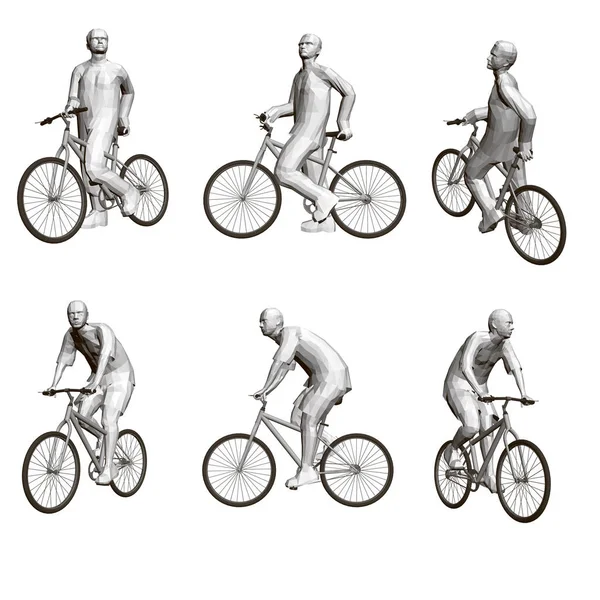 Zestaw Ludźmi Rowerze Modele Ludzi Siedzieć Jeździć Rowerze Wielokątni Ludzie — Wektor stockowy