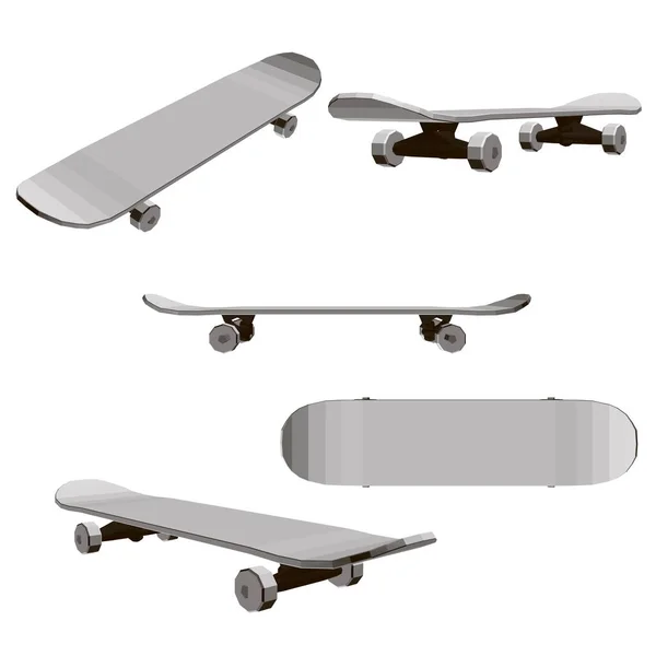 Σετ Σκέιτμπορντ Πολυγωνικό Skateboards Διαφορετικές Θέσεις Εικονογράφηση Διανύσματος — Διανυσματικό Αρχείο