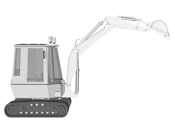 Vector Illustration Small White Excavator Side View Detailed Excavator Vector — Stock Vector