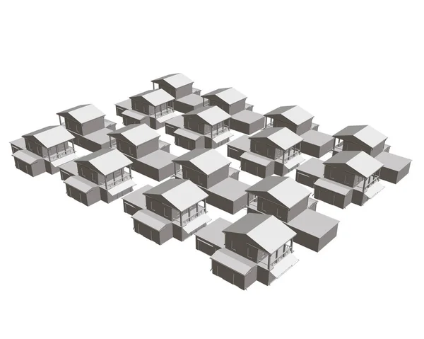 一排排的住宅建筑模型 3D矢量图解 — 图库矢量图片