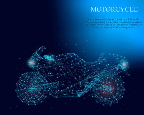 Многоугольный Мотоцикл Сияющими Огнями Темно Синем Фоне Детальная Прослушка Мотоцикла — стоковый вектор