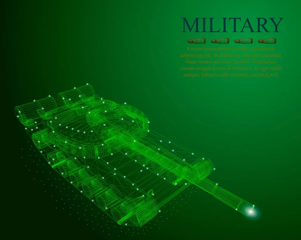 Tanque Poligonal Fundo Militar Com Wireframe Tanque Poligonal Algures Ilustração — Vetor de Stock
