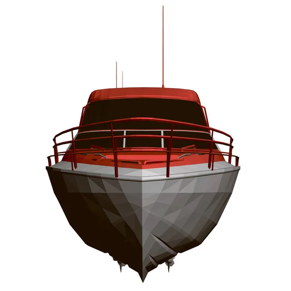 体育船红白相间 前面的景色多边形船3D 矢量说明 — 图库矢量图片