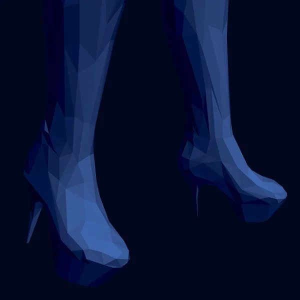 ヘアピンの女性用ブーツ 濃い青の背景に多角形のブーツ 3Dだ ベクターイラスト — ストックベクタ