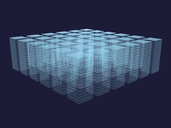 Rettangoli Poligonali Sono Fila Case Wireframe Illustrazione Vettoriale — Vettoriale Stock