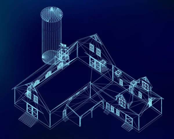 Bygga Trådram Mörkblå Bakgrund Modellprojekt För Hemmet Vektor Illustration — Stock vektor