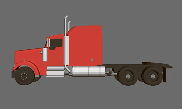 Model Detailed Truck Red Cab Trailer Side View Vector Illustration — Stock Vector