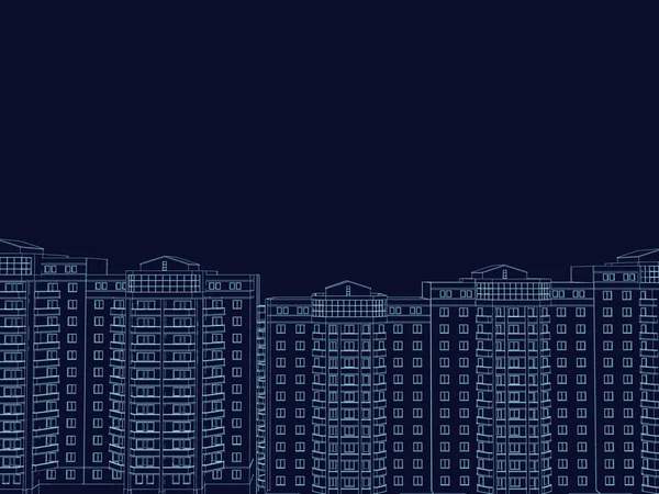 Los Contornos Los Edificios Varios Pisos Sobre Fondo Azul Oscuro — Vector de stock