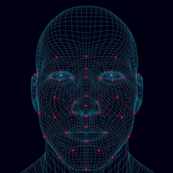 Yüz Tanıma Erkekler Bir Insan Kafası Poligonal Wireframe Yüz Tanıma — Stok Vektör