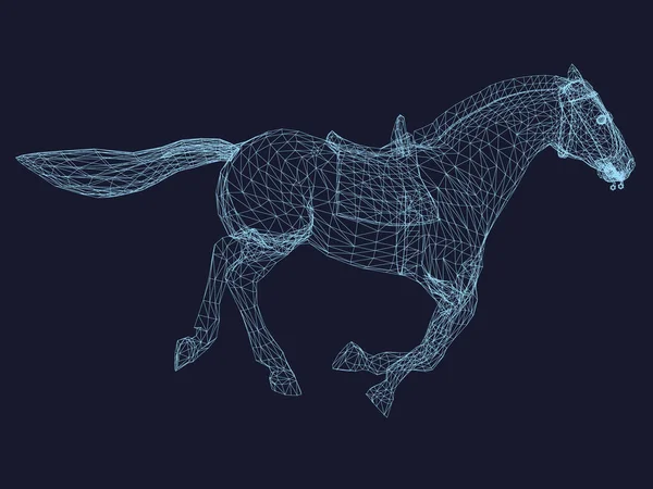 Horse Wireframe Horse Running Gallop Polygonal Horse Dark Blue Background — Stock Vector