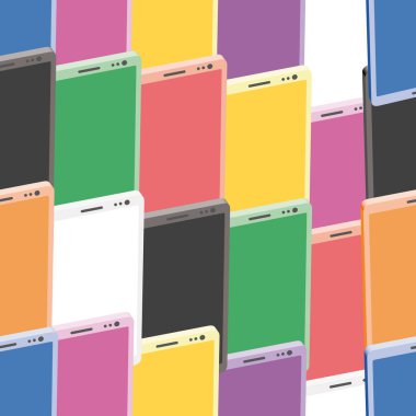 Doku telefonlarıyla. Çok renkli telefonlar ile sorunsuz doku. İzometrik. Vektör çizim.